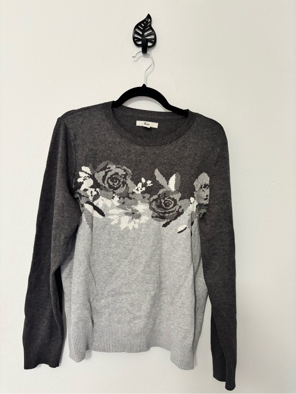 Bass Women’s XL Colorblock Floral Rose Sweater Grey Ombre